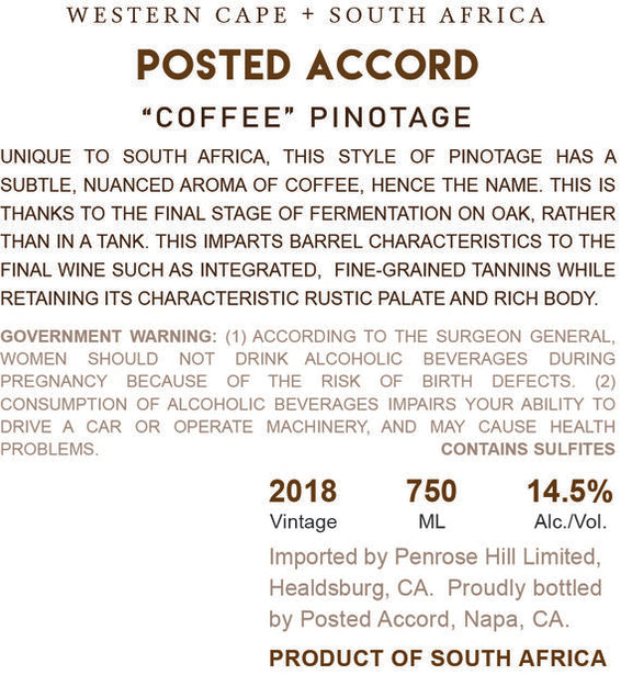Posted Accord 2018 Coffee Pinotage Western Cape, South Africa