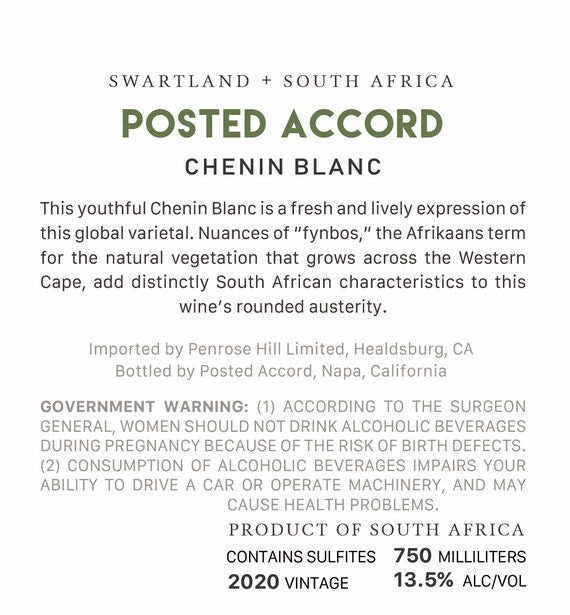 Posted Accord 2020 Chenin Blanc Swartland, South Africa