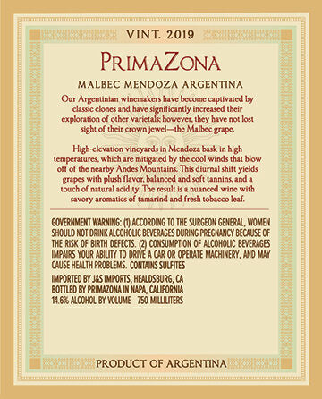 PrimaZona 2019 Malbec Mendoza, Argentina