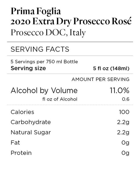 Prima Foglia 2020 Extra Dry Prosecco Rosé Prosecco DOC, Italy