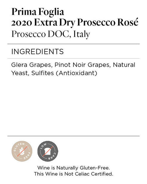 Prima Foglia 2020 Extra Dry Prosecco Rosé Prosecco DOC, Italy