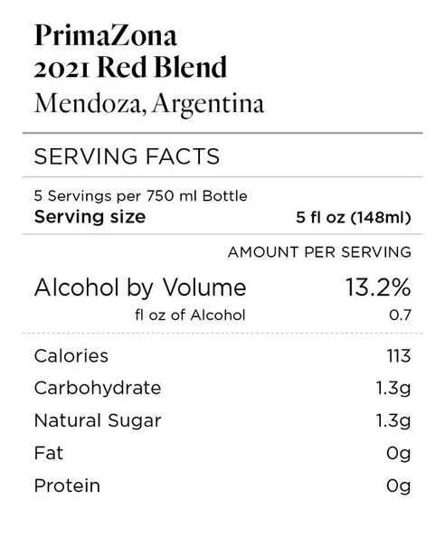 PrimaZona 2021 Red Blend Mendoza, Argentina