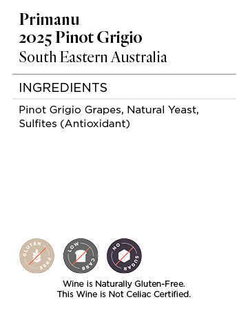 Primanu 2025 Pinot Grigio Nutrition