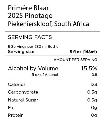 Primere Blaar Pinotage Serving Facts