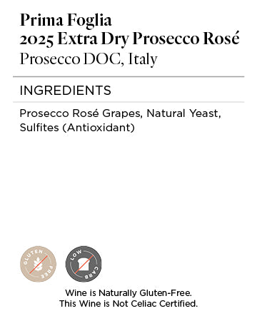 Prima Foglia 2025 Extra Dry Prosecco Rosé Ingedients
