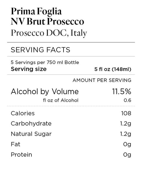 Prima Foglia NV Brut Prosecco Prosecco DOC, Italy