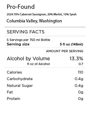 Pro-Found Red Blend Serving Facts