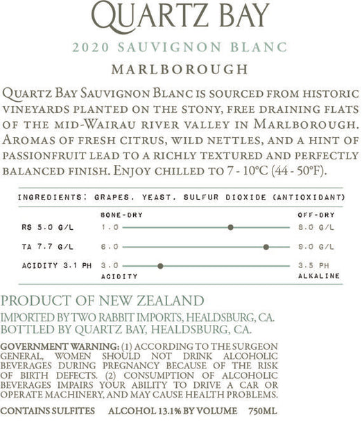 Quartz Bay 2020 Sauvignon Blanc Marlborough, New Zealand