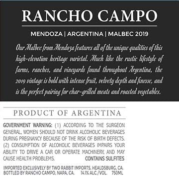 Rancho Campo 2019 Malbec Mendoza, Argentina 