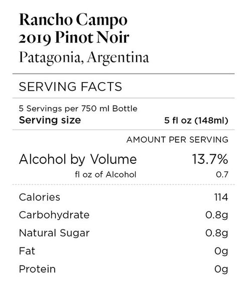 Rancho Campo 2019 Pinot Noir Patagonia, Argentina