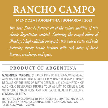 Rancho Campo 2021 Bonarda Mendoza, Argentina