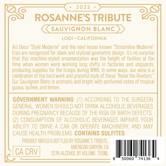 Rosanne's Tribute 2023 Sauvignon Blanc, California