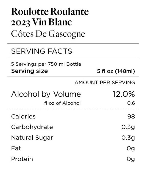 Roulotte Roulante 2023 Vin Blanc Côtes De Gascogne IGP, France