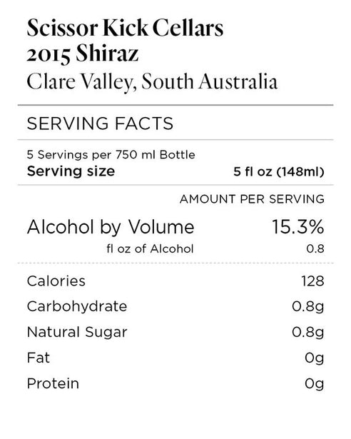 Scissor Kick Cellars 2015 Shiraz Clare Valley, South Australia