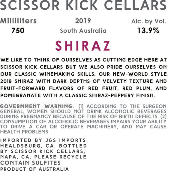 Scissor Kick Cellars 2019 Shiraz South Australia