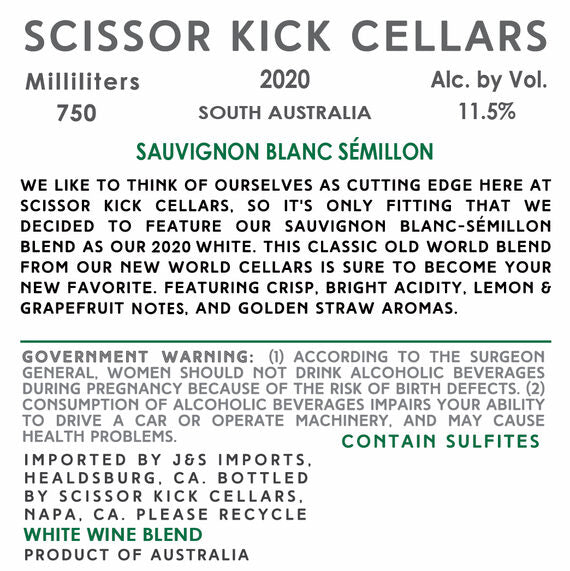 Scissor Kick Cellars 2020 Sauvignon Blanc–Sémillon South Australia 