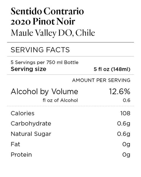 Sentido Contrario 2020 Pinot Noir Maule Valley DO, Chile