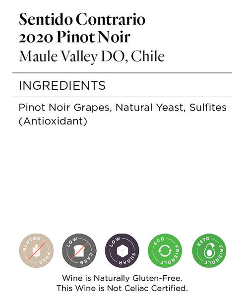 Sentido Contrario 2020 Pinot Noir Maule Valley DO, Chile