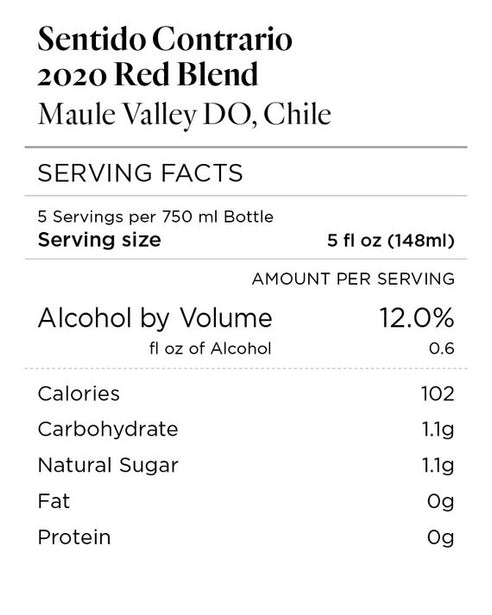 Sentido Contrario 2020 Red Blend Maule Valley DO, Chile