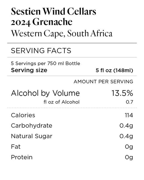 Sestien Wind Cellars 2024 Grenache Western Cape, South Africa