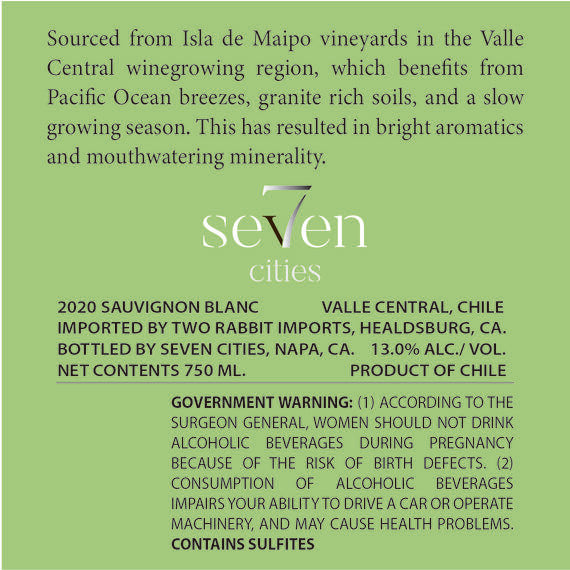 Seven Cities 2020 Sauvignon Blanc Valle Central, Chile