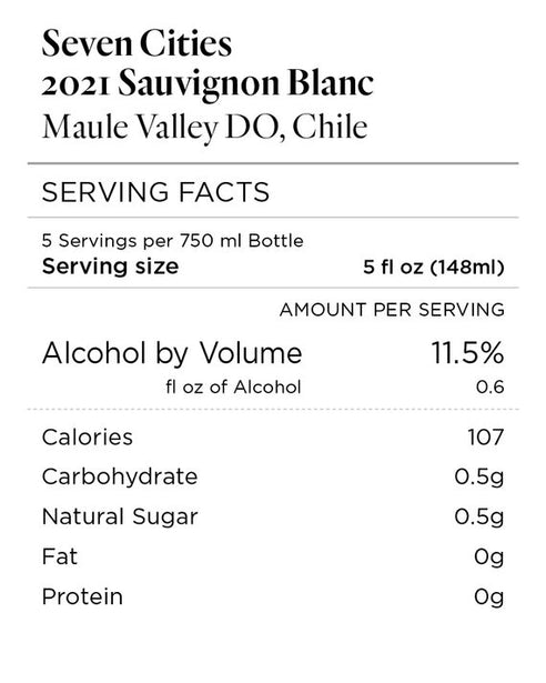 Seven Cities 2021 Sauvignon Blanc Maule Valley DO, Chile