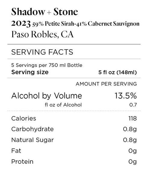 Shadow + Stone 2023 Petite Sirah - Cabernet Sauvignon Paso Robles, California