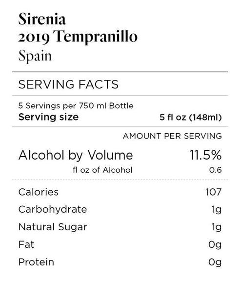 Sirenia 2019 Tempranillo Spain