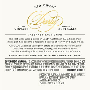 Sir Oscar Darby 2020 Cabernet Sauvignon South Australia, Australia