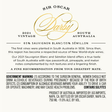 Sir Oscar Darby 2021 Sauvignon Blanc – Sémillon South Australia