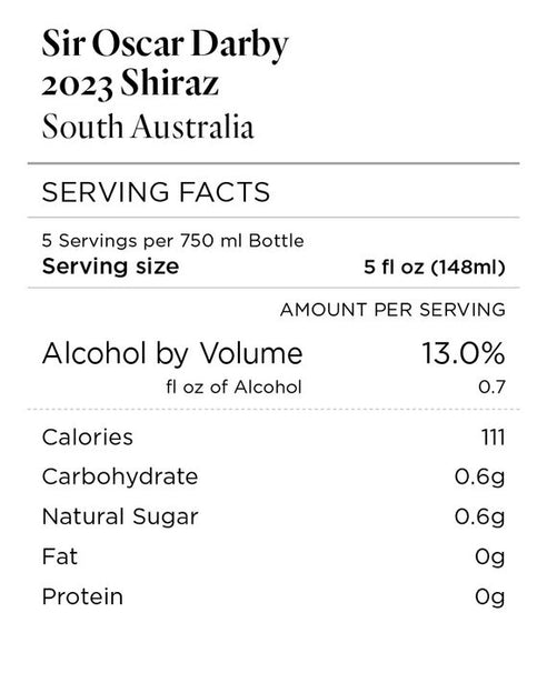 Sir Oscar Darby 2023 Shiraz South Australia