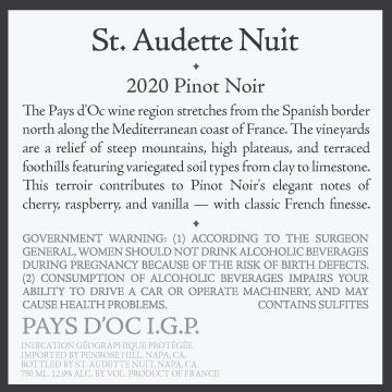 St. Audette Nuit 2020 Pinot Noir Pays d'Oc IGP, France