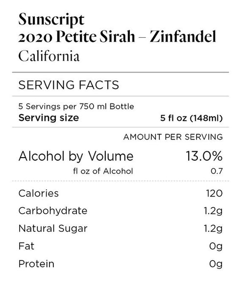 Sunscript 2020 Petite Sirah – Zinfandel California
