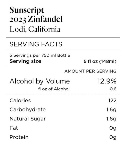Sunscript 2023 Zinfandel Lodi, California