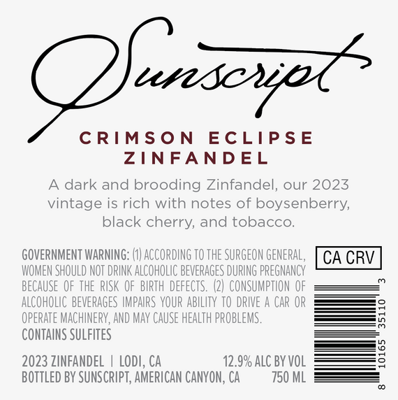 Sunscript 2023 Zinfandel Lodi, California
