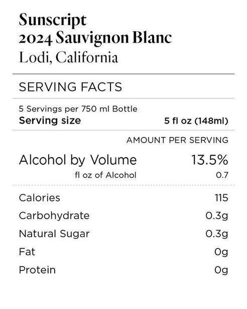 Sunscript 2024 Sauvignon Blanc Lodi, California