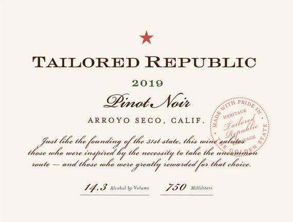Tailored Republic 2019 Pinot Noir Arroyo Seco, California