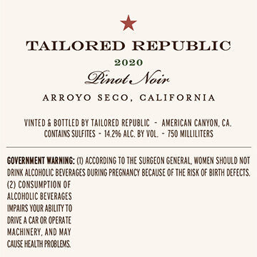 Tailored Republic 2020 Pinot Noir Arroyo Seco, California