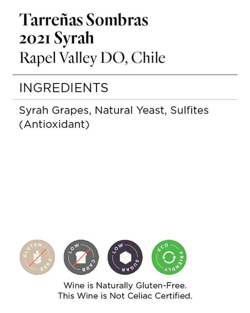 Tarreñas Sombras 2021 Syrah Rapel Valley DO, Chile