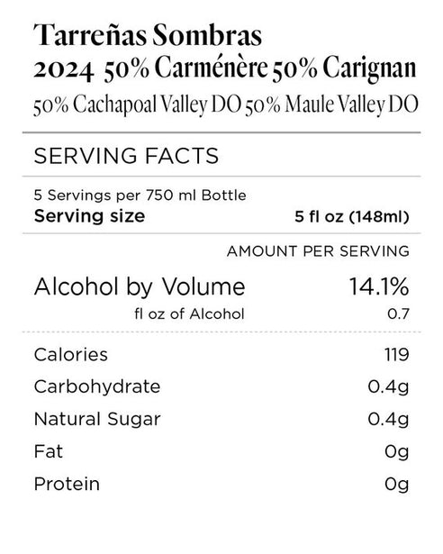 Tarreñas Sombras 2024 Carménère-Carignan Cachapoal Valley-Maule Valley, Chile 