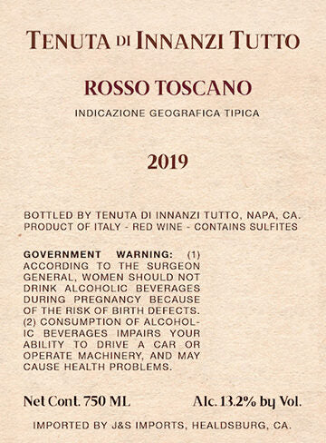 Tenuta di Innanzi Tutto 2019 Super Tuscan Red Blend Toscana IGT, Italy