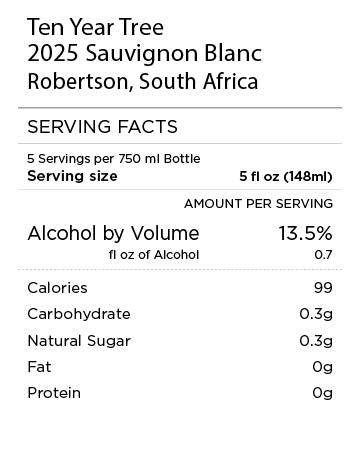 Ten Year Tree Sauvignon Blanc serving facts