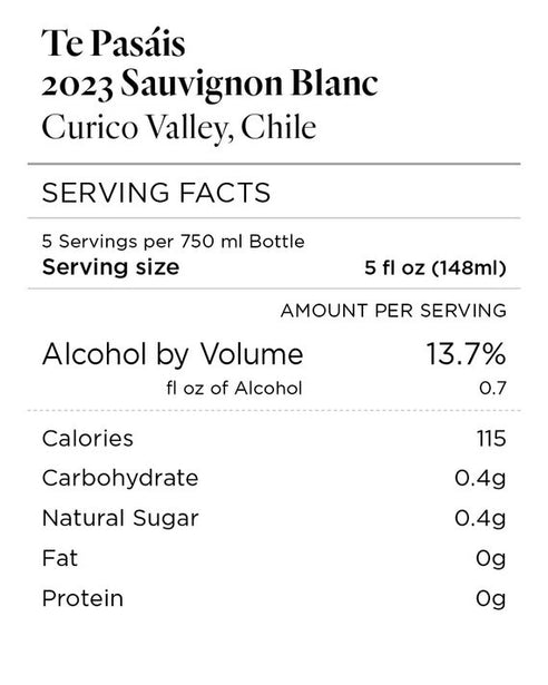 Te Pasáis 2023 Sauvignon Blanc Curico Valley, Chile