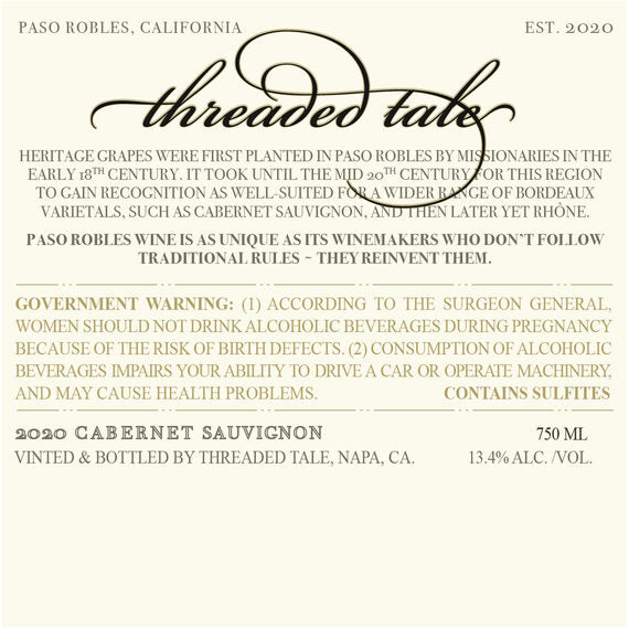 Threaded Tale 2020 Cabernet Sauvignon Paso Robles, California