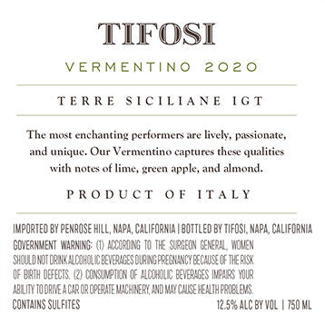 Tifosi 2020 Vermentino Terre Siciliane IGT, Italy