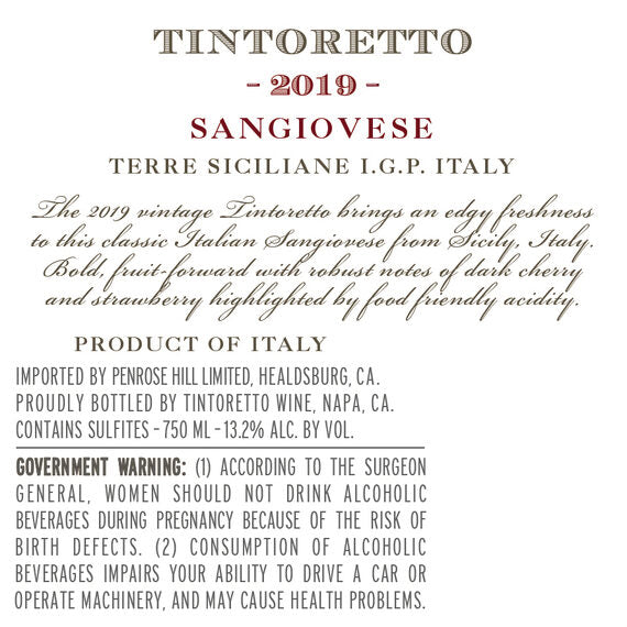 Tintoretto 2019 Sangiovese Terre Siciliane IGP, Italy
