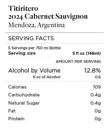 Titiritero 2024 Cabernet Sauvignon Serving Facts