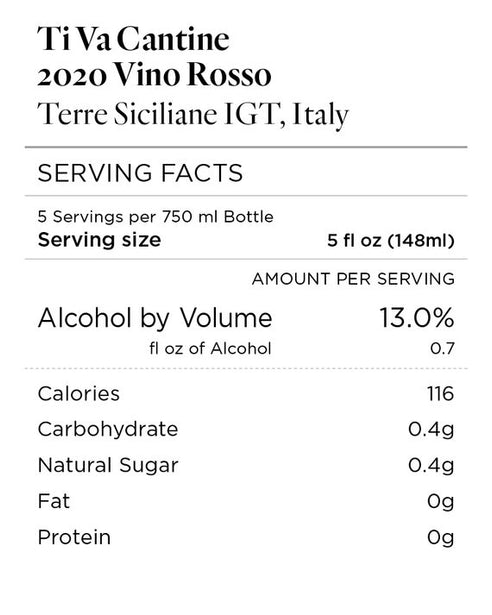 Ti Va Cantine 2020 Vino Rosso Terre Siciliane IGT, Italy