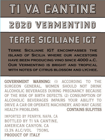 Ti Va Cantine 2020 Vermentino Terre Siciliane IGT, Italy