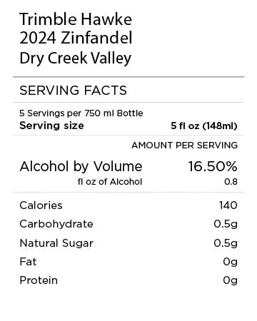 Trimble Hawk 2024 Zinfandel serving facts
